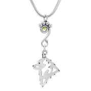 Schipperke Necklace Head Design with Peridot Crystal in Sterling Silver on Snake Chain.