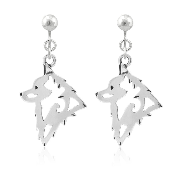 Schipperke Clip-On Earrings Head Design in Sterling Silver.