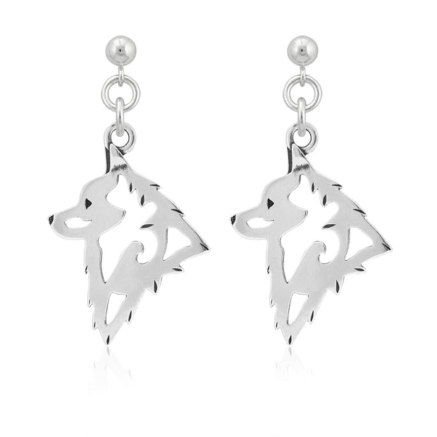 Schipperke Earrings Head Design in Sterling Silver in Dangle Post.