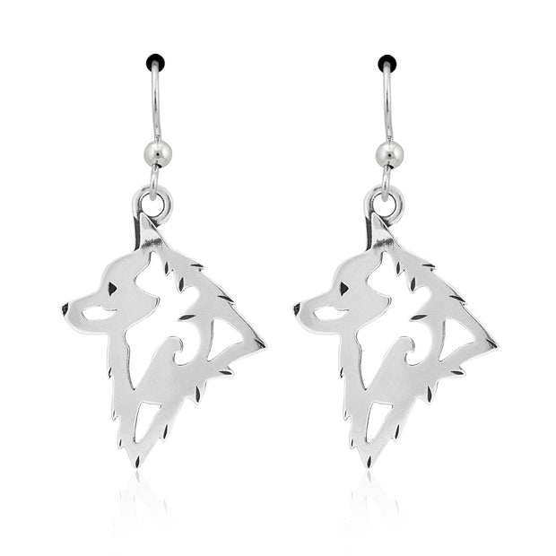Schipperke Earrings Head Design in Sterling Silver in French Hook.