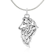 Shetland Sheepdog Necklace Head Design in Sterling Silver on Box Chain.