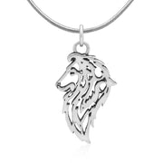 Shetland Sheepdog Necklace Head Design in Sterling Silver on Snake Chain.