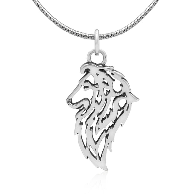 Shetland Sheepdog Necklace Head Design in Sterling Silver on Snake Chain.
