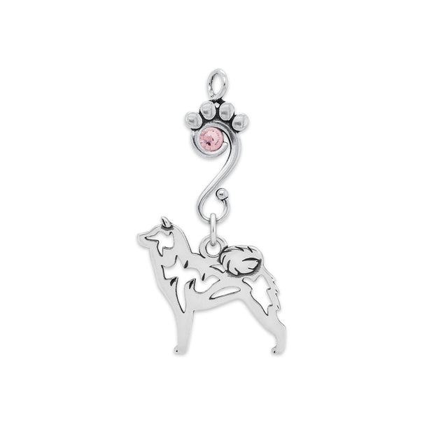Shiba Inu Pendant Body Design with Light Amethyst Crystal in Sterling Silver.