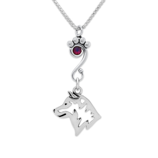 Shiba Inu Necklace Head Design with Volcano Crystal in Sterling Silver on Box Chain.