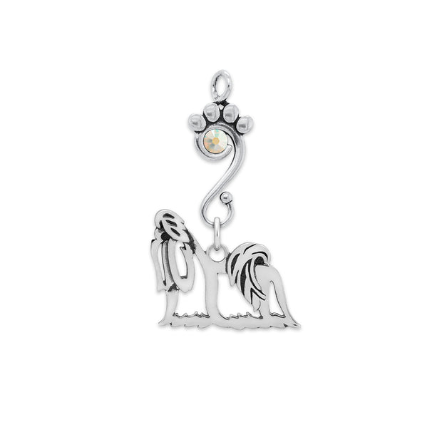 Shih Tzu Pendant Body Design with Aurora Borealis Crystal in Sterling Silver.