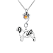 Shih Tzu Necklace Body Design with Topaz Crystal in Sterling Silver on Box Chain.