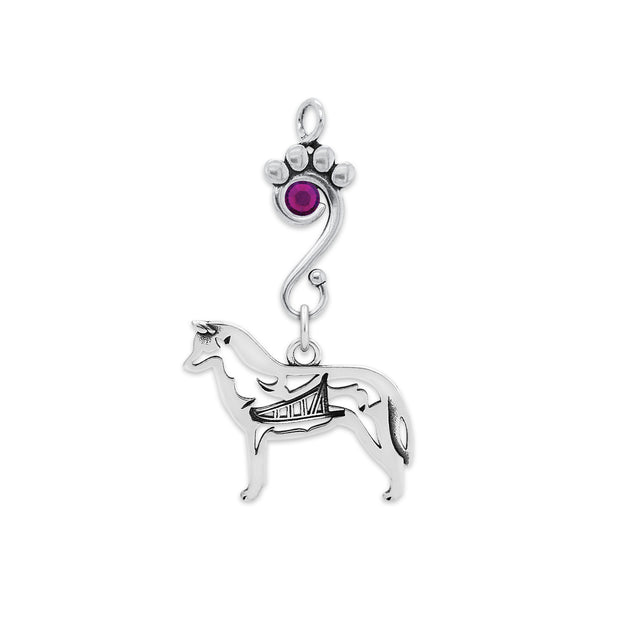 Siberian Husky Necklace Body Design with Amethyst Crystal in Sterling Silver.