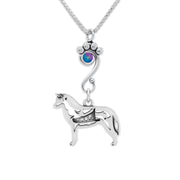 Siberian Husky Necklace Body Design with Tanzanite Shimmer Crystal in Sterling Silver on Box Chain.