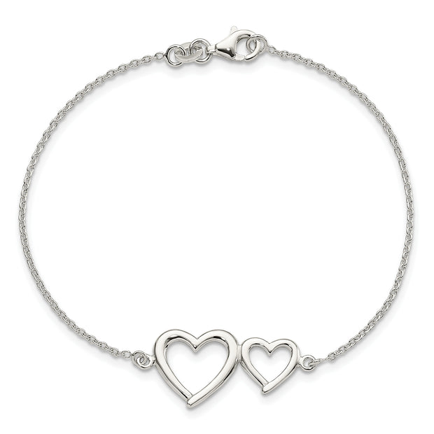 Double Heart Sterling Silver Bracelet