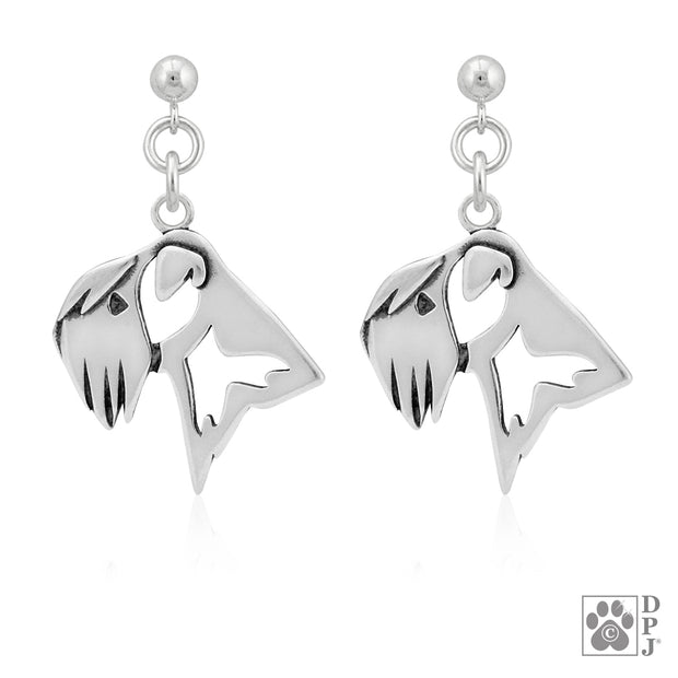 Sterling silver Soft Coated Wheaten Terrier earrings head study on dangle posts, Soft Coated Wheaten Terrier jewelry