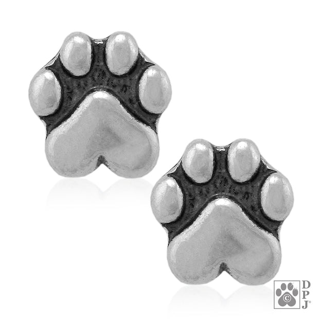 Dog or cat paw print stud earrings in sterling silver, Dog or cat mom gifts