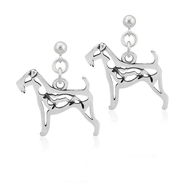 Airedale Terrier Earrings Body Design with Otter in Sterling Silver in Dangle Post.