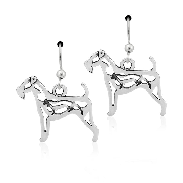 Airedale Terrier Earrings Body Design with Otter in Sterling Silver in French Hook.