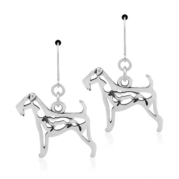 Airedale Terrier Earrings Body Design with Otter in Sterling Silver in Leverback.