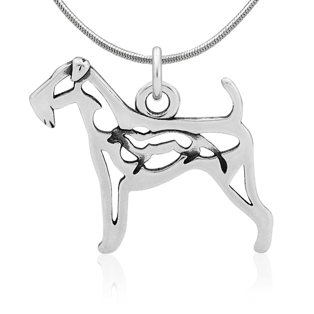 Airedale Terrier Necklace Body Design with Otter in Sterling Silver on Snake Chain.