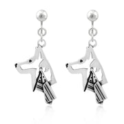 Belgian Malinois Clip-On Earrings Head Design with Flag in Sterling Silver.