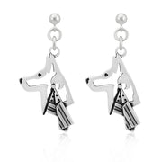 Belgian Malinois Earrings Head Design with Flag in Sterling Silver in Dangle Post.