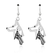 Belgian Malinois Earrings Head Design with Flag in Sterling Silver in French Hook.