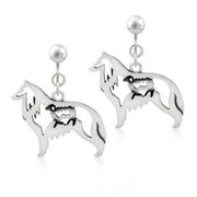 Belgian Sheepdog Clip-On Earrings Body Design with Sheep in Sterling Silver.