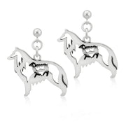 Belgian Sheepdog Earrings Body Design with Sheep in Sterling Silver in Dangle Post.