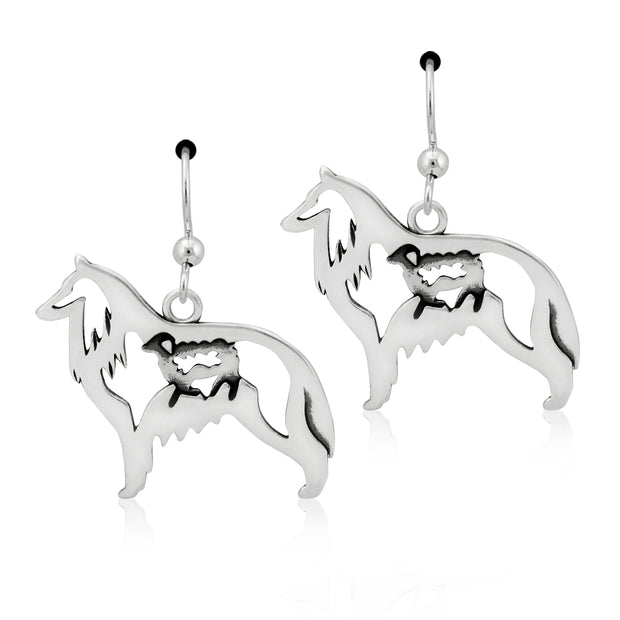 Belgian Sheepdog Earrings Body Design with Sheep in Sterling Silver in French Hook.