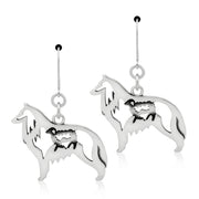 Belgian Sheepdog Earrings Body Design with Sheep in Sterling Silver in Leverback.