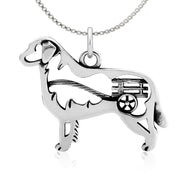 Bernese Mountain Dog Necklace Body Design with Cart in Sterling Silver on Box Chain.