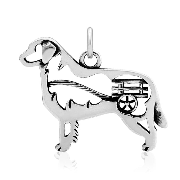Bernese Mountain Dog Pendant Body Design with Cart in Sterling Silver.