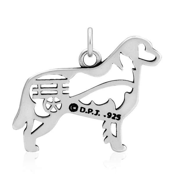 Bernese Mountain Dog Pendant Body Design with Cart in Sterling Silver Back Side View.