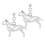 Bull Terrier Earrings Body Design in Sterling Silver in Dangle Post.
