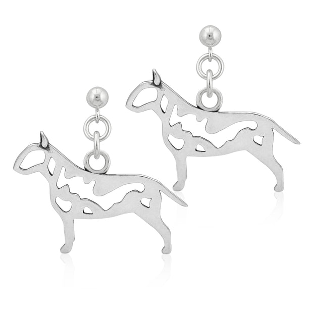 Bull Terrier Earrings Body Design in Sterling Silver in Dangle Post.