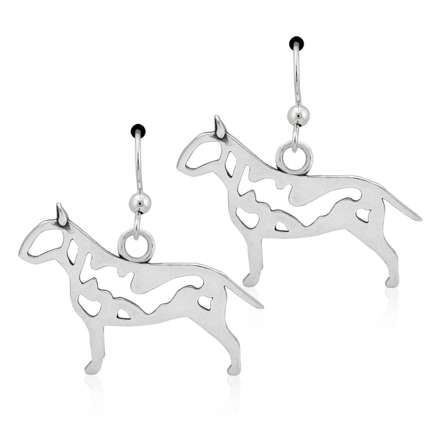 Bull Terrier Earrings Body Design in Sterling Silver in French Hook.