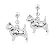 Cairn Terrier Clip-On Earrings Body Design with Rat in Sterling Silver.