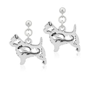 Cairn Terrier Earrings Body Design with Rat in Sterling Silver in Dangle Post.