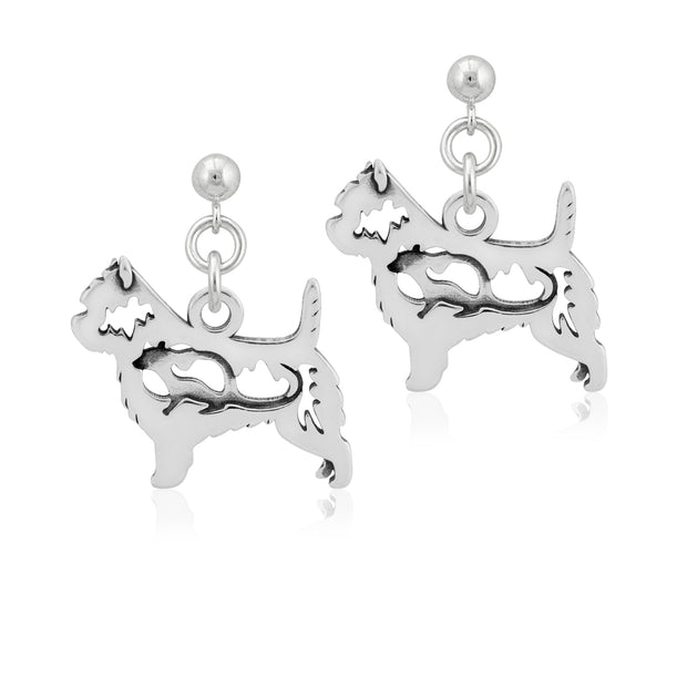 Cairn Terrier Earrings Body Design with Rat in Sterling Silver in Dangle Post.