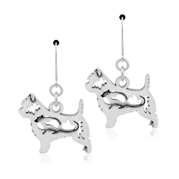 Cairn Terrier Earrings Body Design with Rat in Sterling Silver in Leverback.