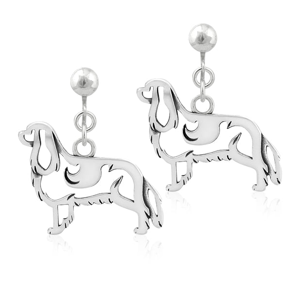 Cavalier King Charles Spaniel Clip-On Earrings Body Design in Sterling Silver.