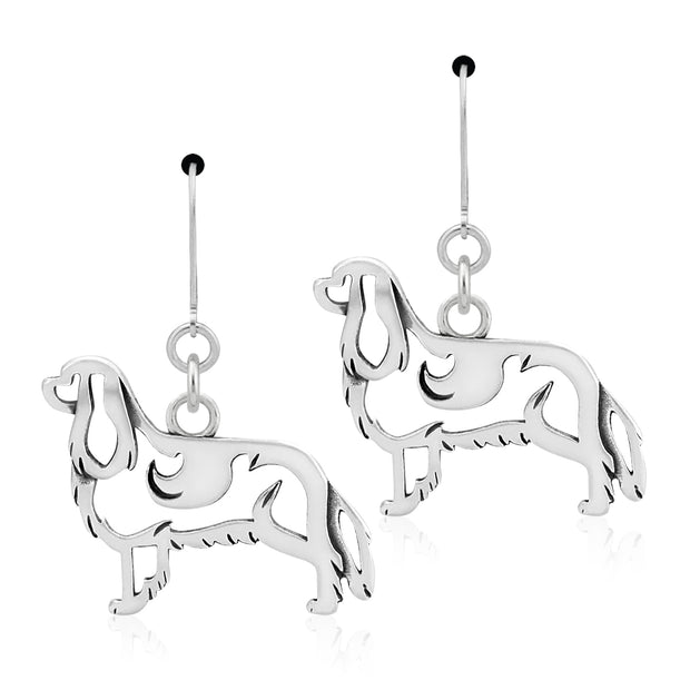 Cavalier King Charles Spaniel Earrings Body Design in Sterling Silver in Leverback.