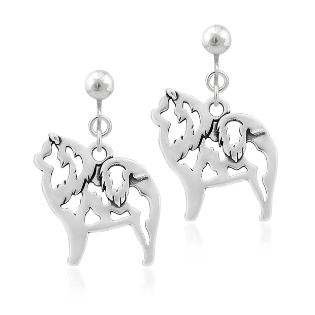 Chow Chow Clip-On Earrings Body Design in Sterling Silver.