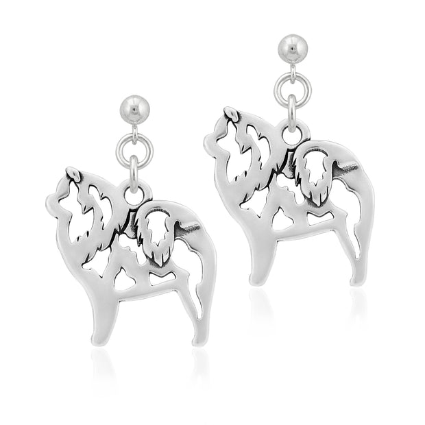 Chow Chow Earrings Body Design in Sterling Silver in Dangle Post.