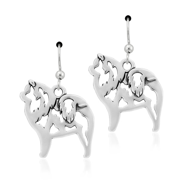 Chow Chow Earrings Body Design in Sterling Silver in French Hook.
