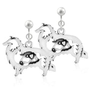 Rough Coat Collie Clip-On Earrings Body Design with Ram in Sterling Silver.