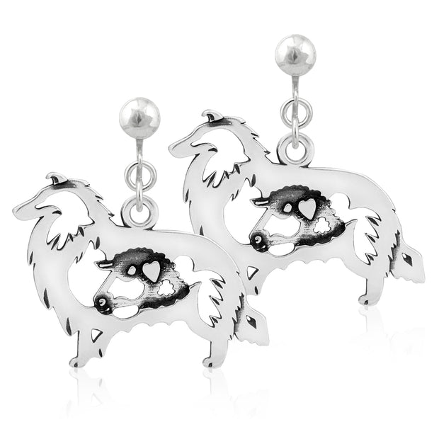 Rough Coat Collie Clip-On Earrings Body Design with Ram in Sterling Silver.