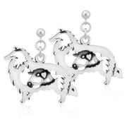 Rough Coat Collie Earrings Body Design with Ram in Sterling Silver in Dangle Post.