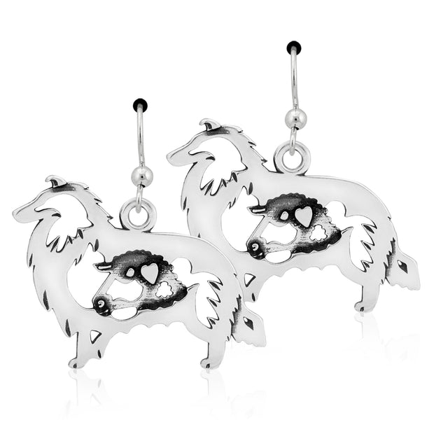 Rough Coat Collie Earrings Body Design with Ram in Sterling Silver in French Hook.