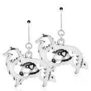 Rough Coat Collie Earrings Body Design with Ram in Sterling Silver in Leverback.