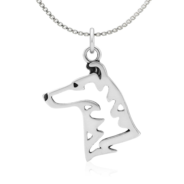Smooth Collie Necklace Head Design in Sterling Silver on Box Chain.