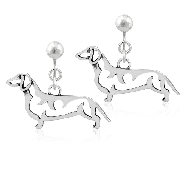 Dachshund Clip-On Earrings Body Design in Sterling Silver.