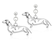 Dachshund Earrings Body Design in Sterling Silver in Dangle Post.